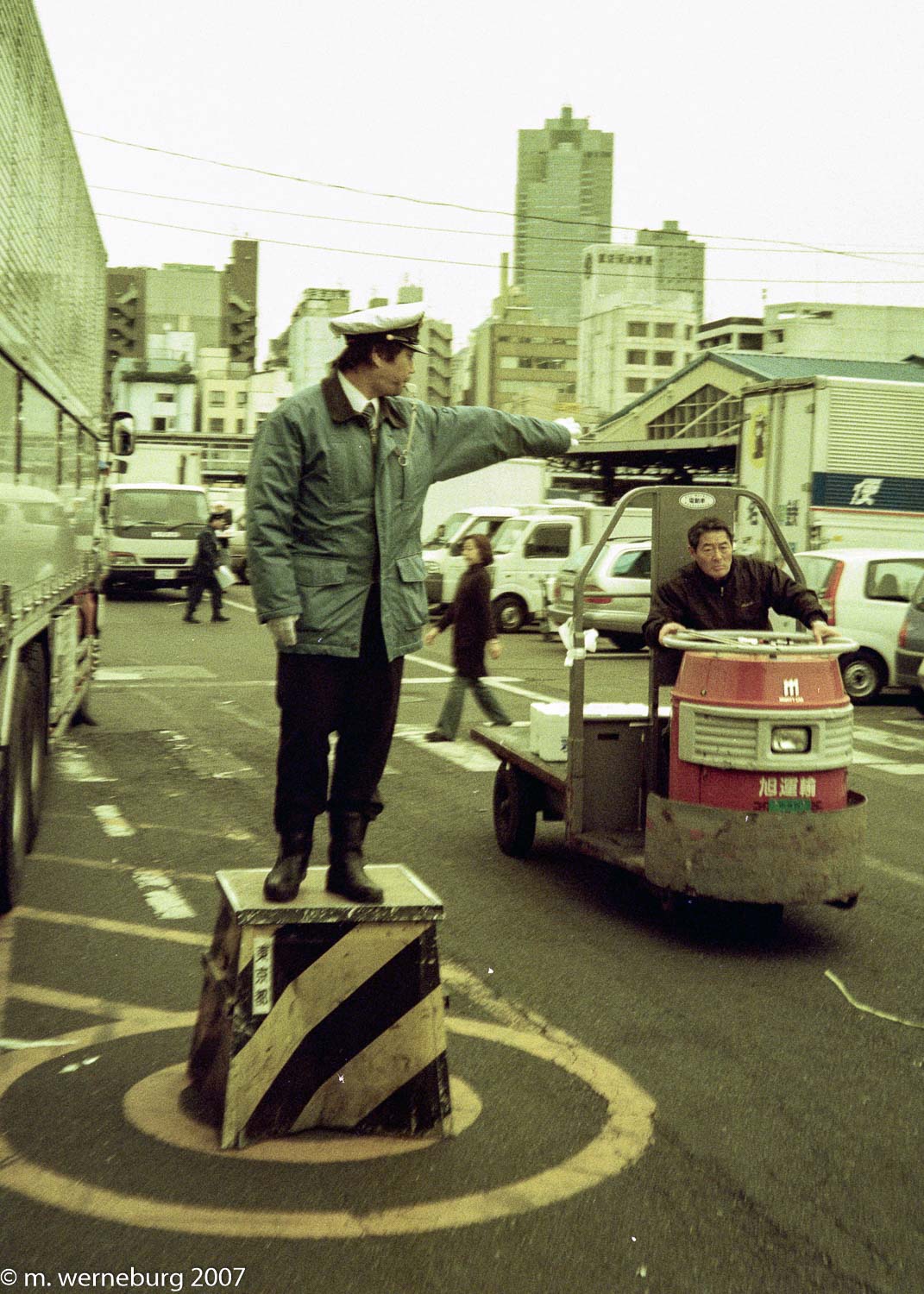 busy traffic cop in tsukiji