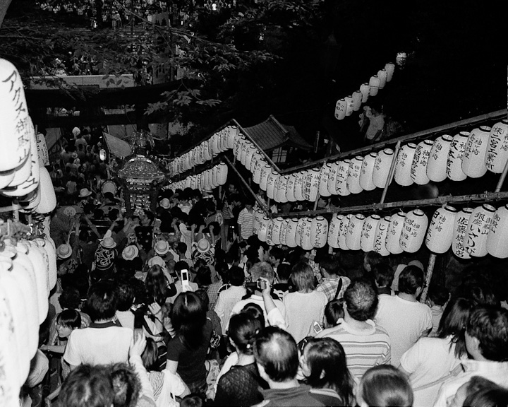 the mikoshi down the stairs