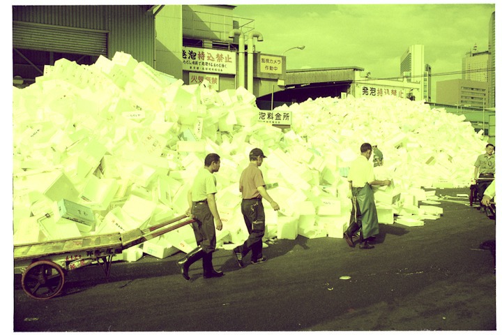 giant pile of waste styrofoam