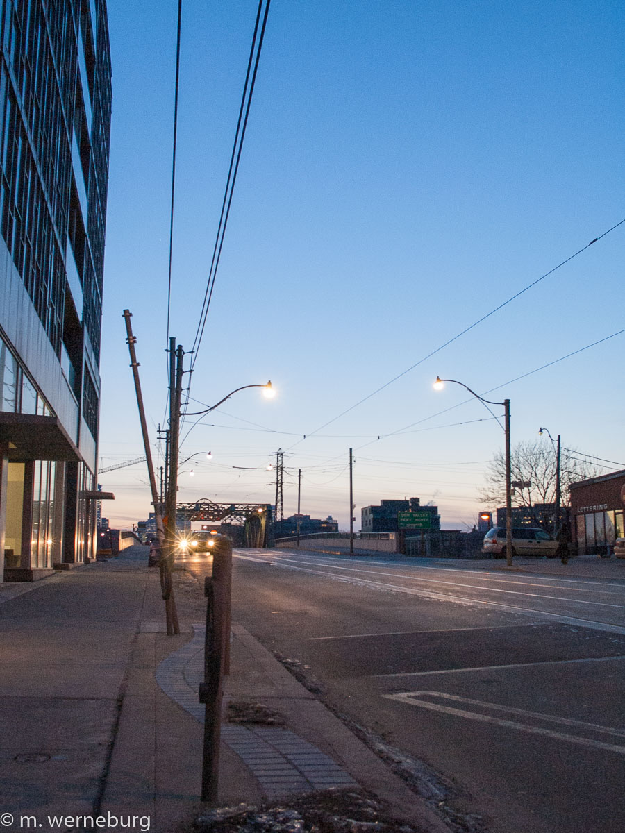twilight over a Toronto streetcar stop