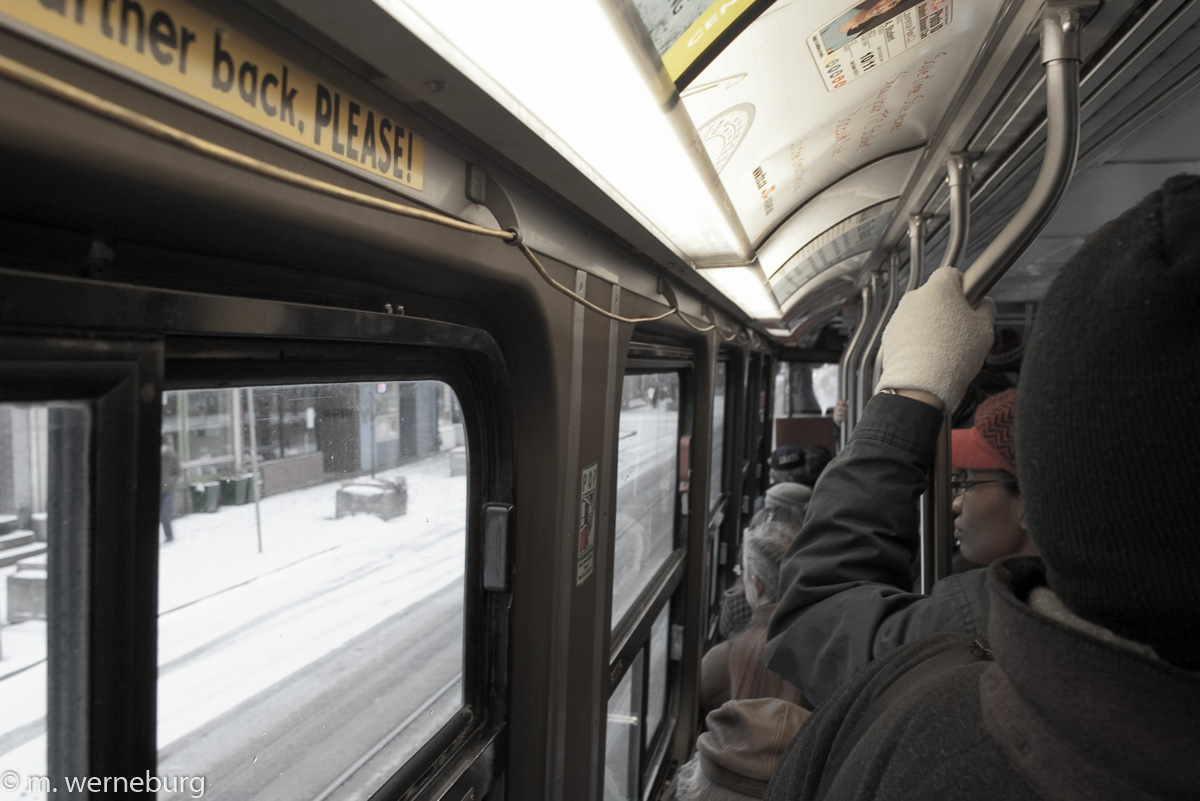 streetcar on a snowy day