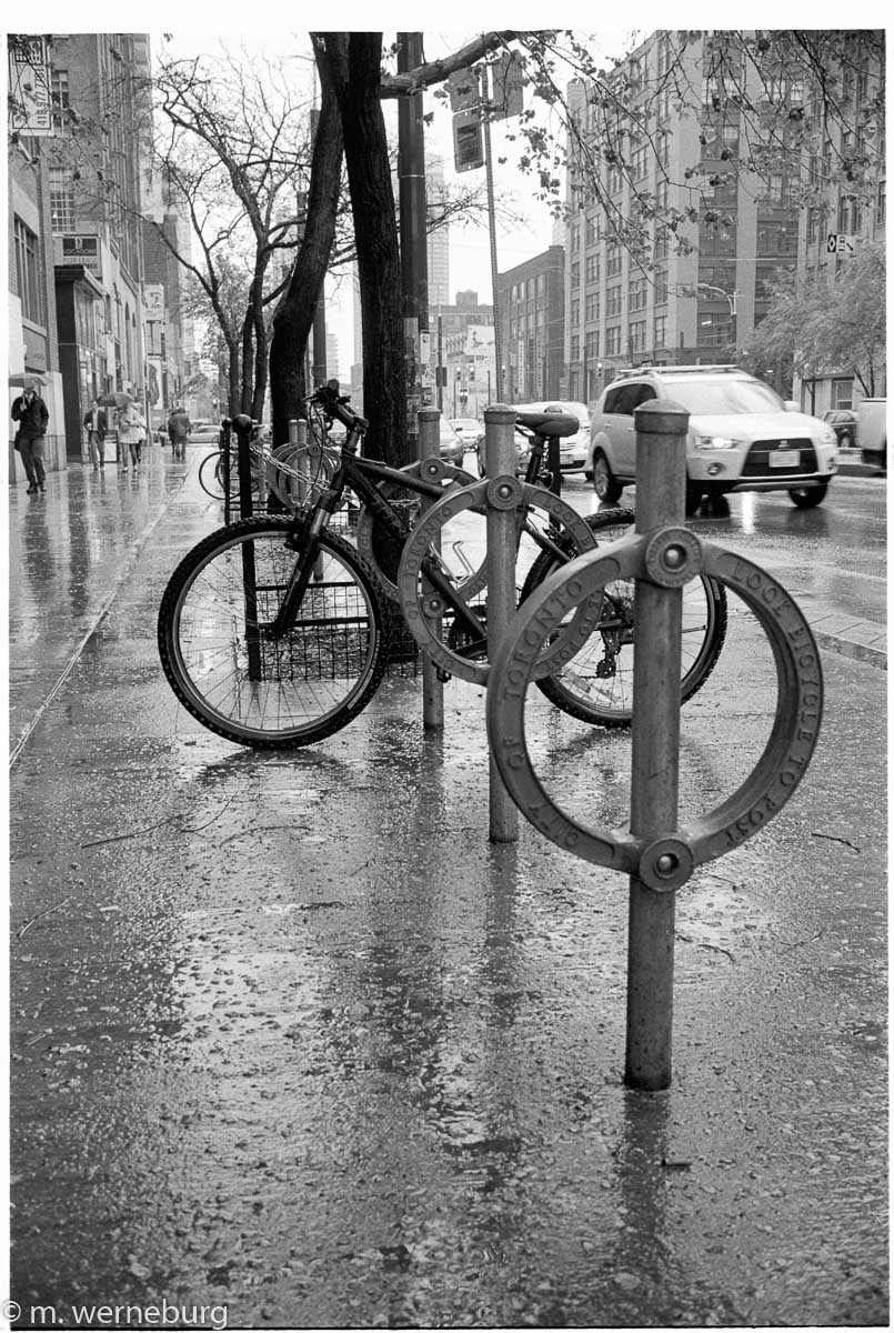 parked bike in the rain