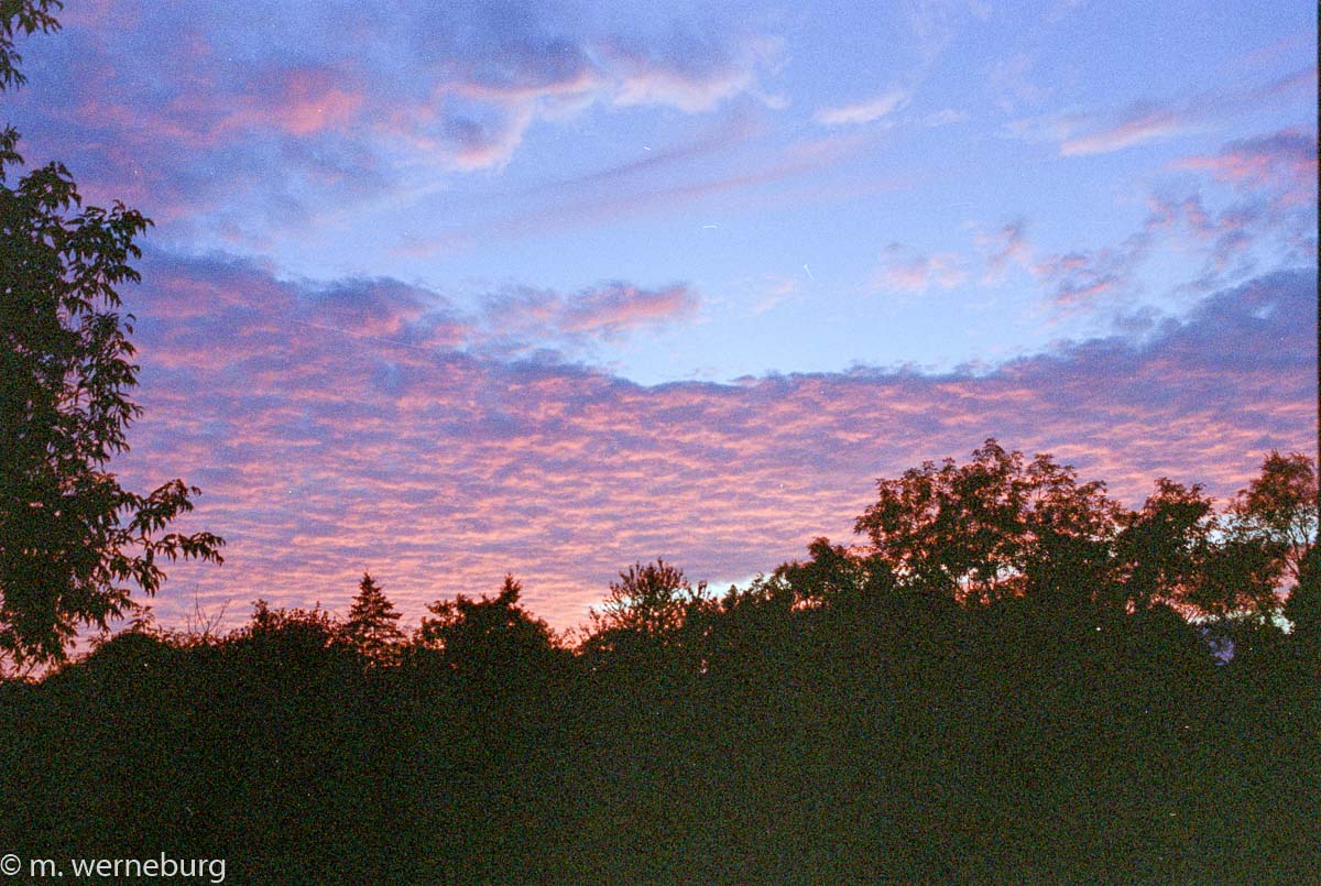 purple cloud deck, blue sky at sunset