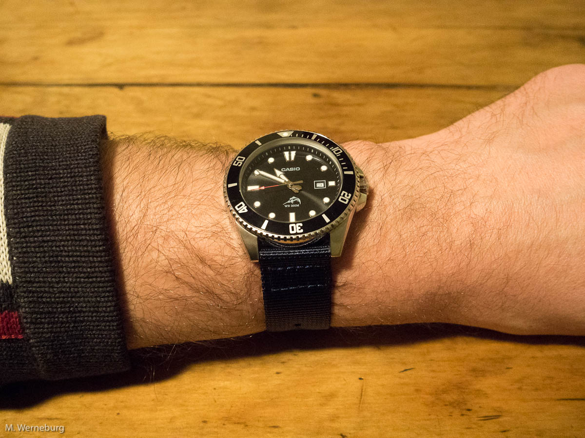 two-part NATO strap on Casio MDV-106