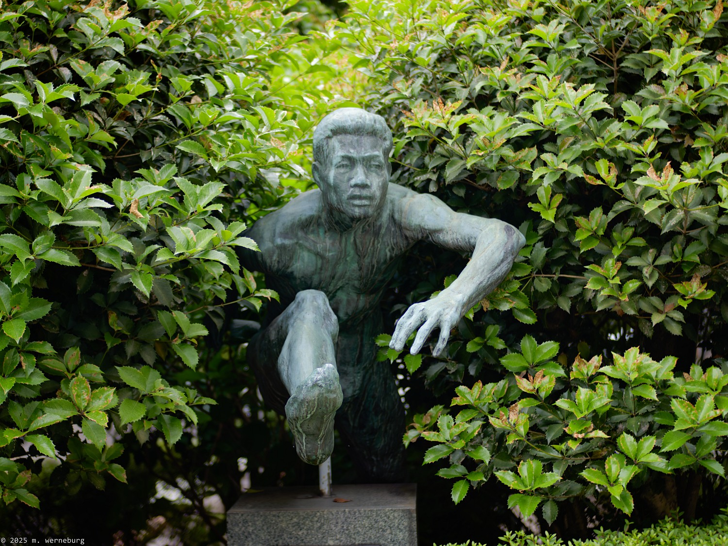 a statue jumping hurdles