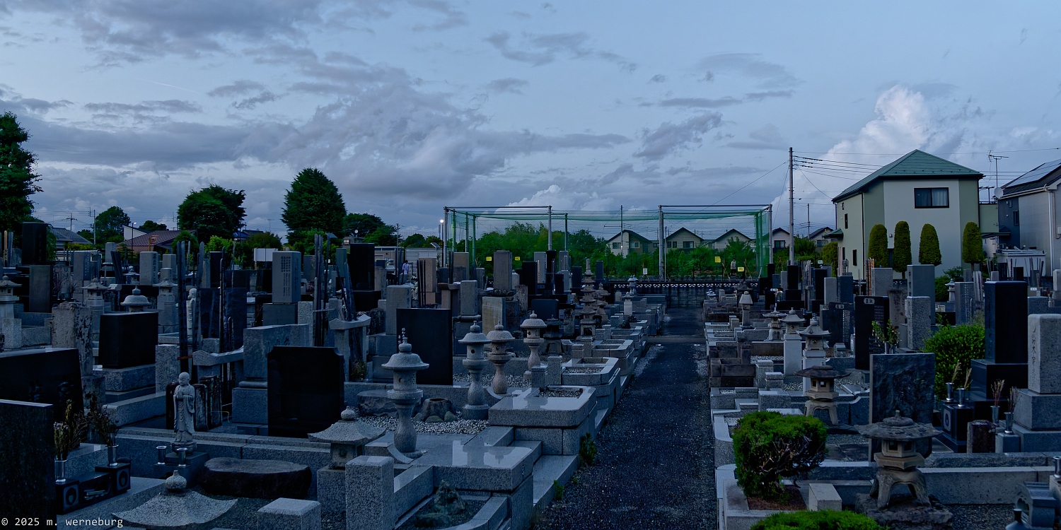 twilight over a Tokyo graveyard
